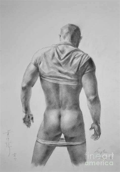 Original Drawing Sketch Charcoal Male Nude Gay Interest Man Art Pencil