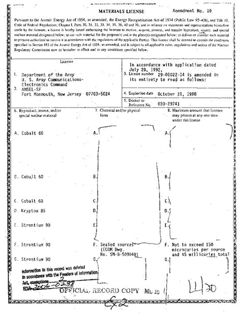 Fillable Online Matls Licensing Package For Amend 10 To License 29