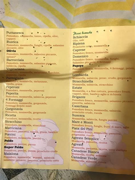 Carta De Pizzeria Popeye Follonica