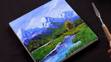 Landscape Painting With Palette Knife Acrylics Painting For Beginners Easy Day 229 Youtube