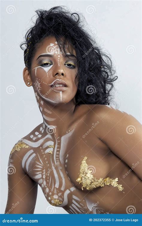 Body Painted On Black Girl Stock Image Image Of Close 202372355