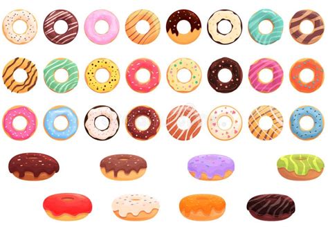 Donut Icons Set Cartoon Vector Glaze Doughnut Stock Vector