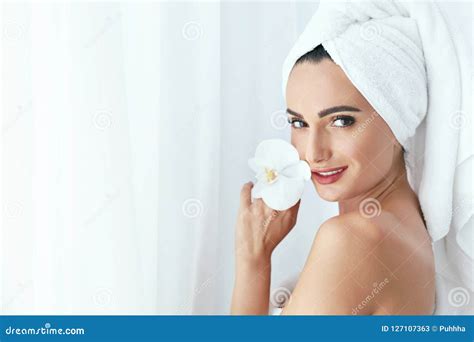 Body Skin Care Beautiful Woman In Towel In Beauty Spa Salon Stock