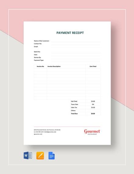 FREE Payment Receipt Template - PDF | Word (DOC) | Excel | Apple (MAC ...