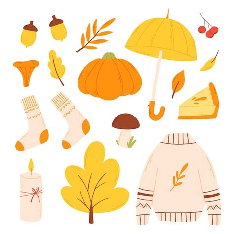 Premium Vector Set Of Autumn Elements In A Flat Style Hand Drawn