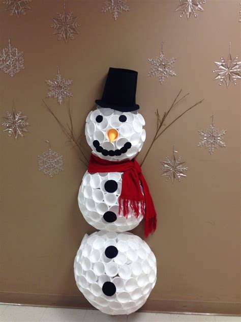 Styrofoam Cup Snowman Christmas Crafts Diy Wall Art Christmas Classroom