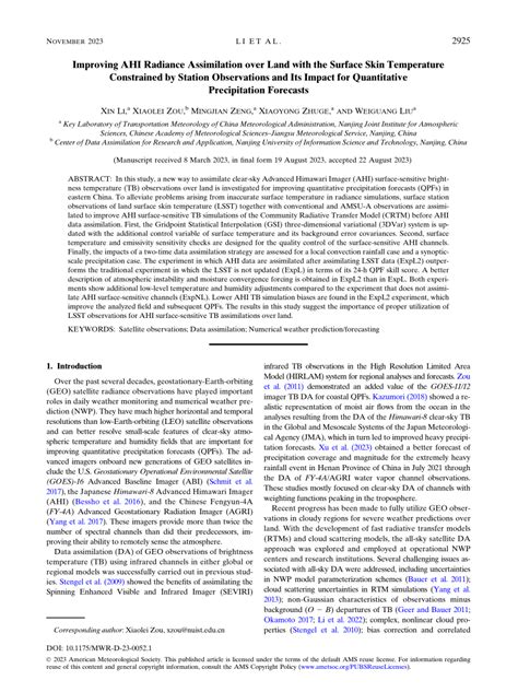 PDF Improving AHI Radiance Assimilation Over Land With The Surface