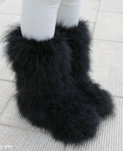 Womens Warm Soft Fluffy Faux Fur Pull On Furry Ankle Boots Winter Snow