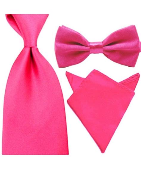 Mens Solid Satin Wide 8cm Necktie Bowtie Pocket Square Set Hot Pink Cr189i6oiy3 Pocket