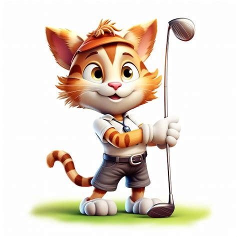 Premium Photo Cat Cartoon Character Playing Golf Isolated On White