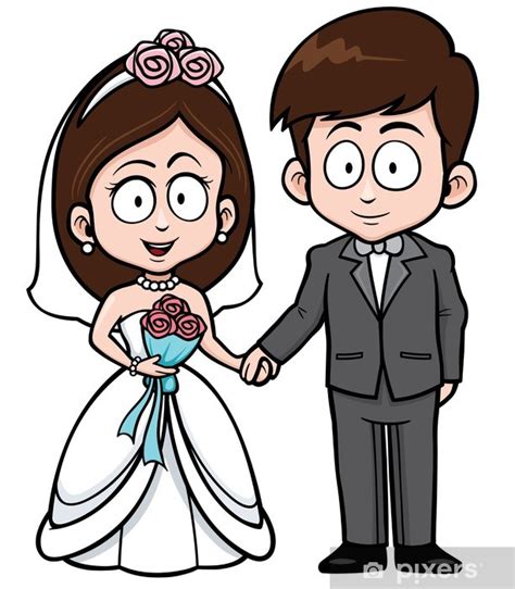 Sticker Vector Illustration Of Cartoon Wedding Couple Pixers Uk