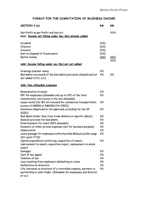 Tax267 Format Business Business Income Format Format For The Computation Of Business Income