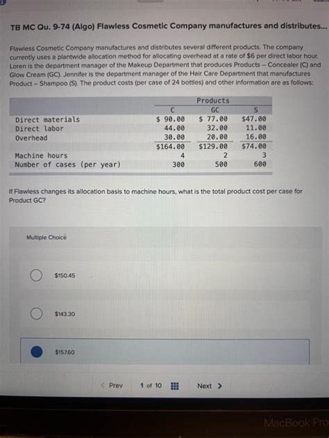 Solved Tb Mc Qu Algo Flawless Cosmetic Company Chegg