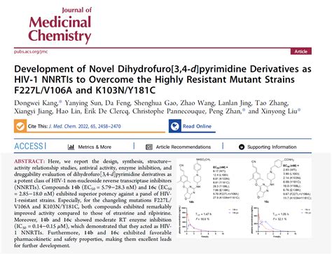 刘新泳展鹏教授团队在journal Of Medicinal Chemistry发表关于高效抗耐药性hiv 1逆转录酶抑制剂的最新研究成果