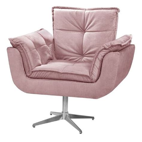 Poltrona Cadeira Decorativa Opala Suede Rose Base Girat Ria Rr