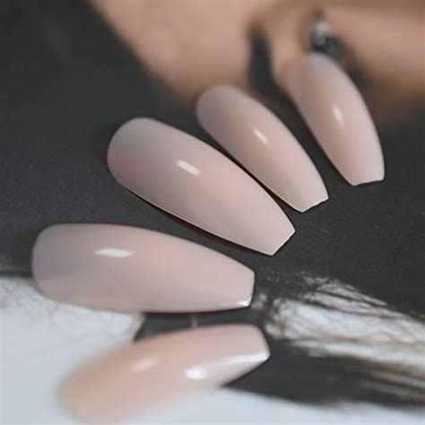 Echiq Nude Extra Long Fake Nails Coffin Full Cover Glossy False Nail