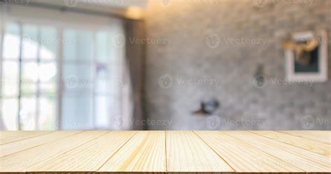 Empty Wood Table Top On Hotel Resort Living Room Interior Design With