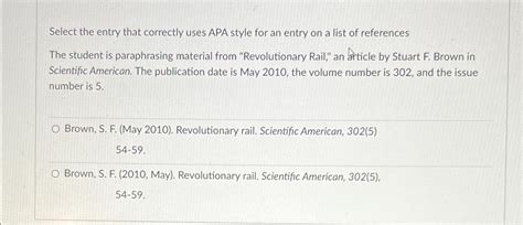 Solved Select the entry that correctly uses APA style for an | Chegg.com