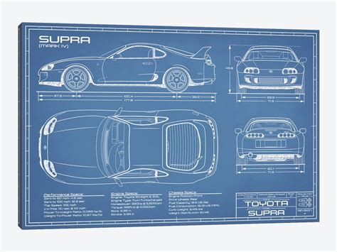 Toyota Supra MKIV Blueprint Canvas Art by Action Blueprints | iCanvas