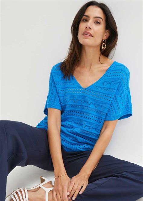 Sommerlicher Ajour Pullover Meeresblau