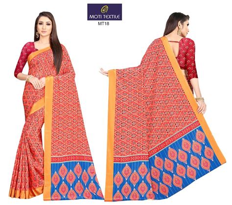 Moti Textiles Red Crepe Silk Daily Wear Printed Saree Handwash 6 3 M