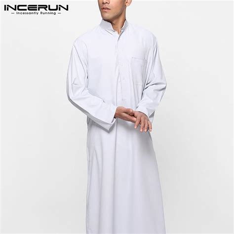 Buy Incerun Saudi Arabia Traditional Costumes Man Muslim Jubba Thobe