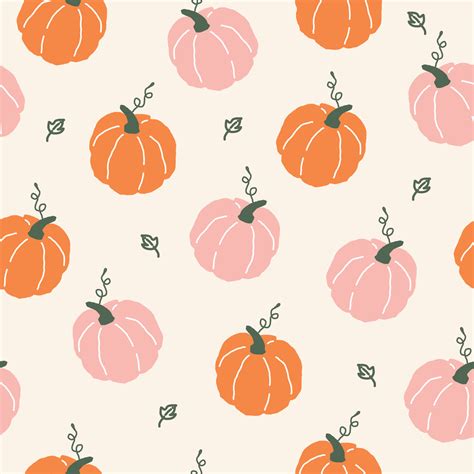 Pumpkin Seamless Pattern Hand Drawing Pink And Orange Pumpkin On Cream