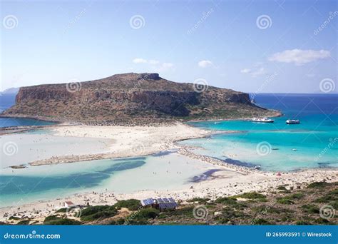 Aerial View of Balos Beach and Balos Lagoon Under Blue Sky in Greece Stock Image - Image of ...