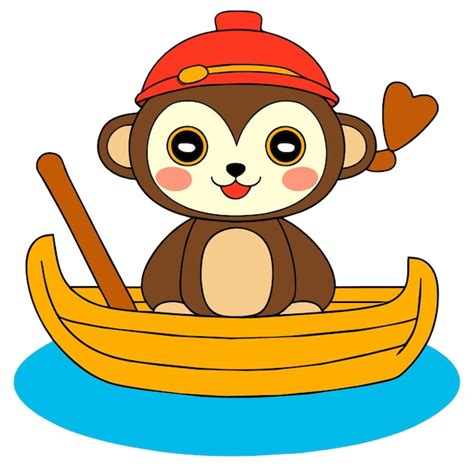 Premium Vector Monkey Rowboat Rowing Hand Drawn Flat Stylish Cartoon