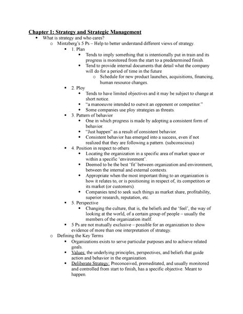 Chapter 1 Strategic Management Notes Chapter 1 Strategy And