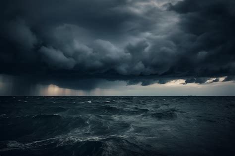 Un Cielo Oscuro Y Tormentoso Sobre El Océano Con Una Tormenta Acercándose Foto Premium