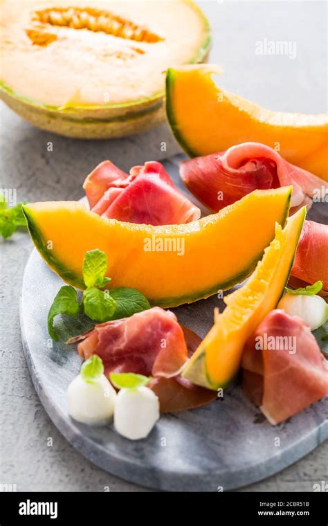 Traditional Italian Appetizer Prosciutto With Cantaloupe Melon