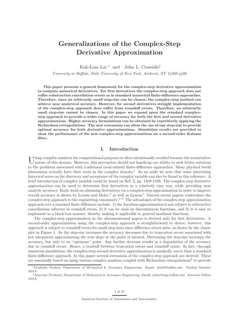 Pdf Generalizations Of The Complex Step Derivative Approximation