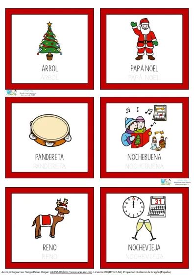 Baraja De Vocabulario Navidad Con Pictogramas Aula PT Advent