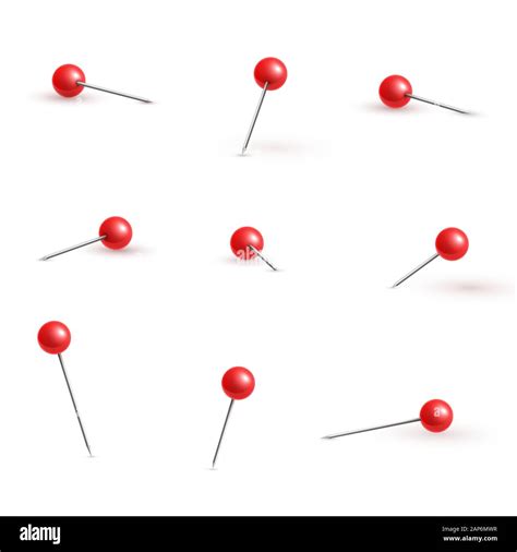 Realistic Vector Plastic Glossy Red Push Pins At Various Angles Set