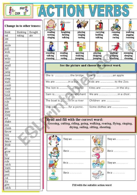 Action Verbs Esl Worksheet By Jhansi