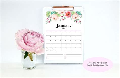 Free Printable Pdf Calendar 2022 In Gorgeous Florals