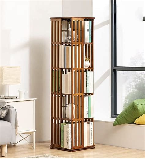 NABOOJ Rotating Bookcase 360 Rotating Bamboo Storage Shelf Standing