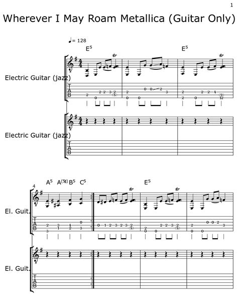 Wherever I May Roam Metallica Guitar Only Sheet Music For Electric Guitar