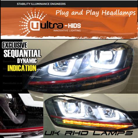 VW GOLF MK7 VII RED GTI DRL BI XENON HEADLAMPS LED DAYTIME LIGHT