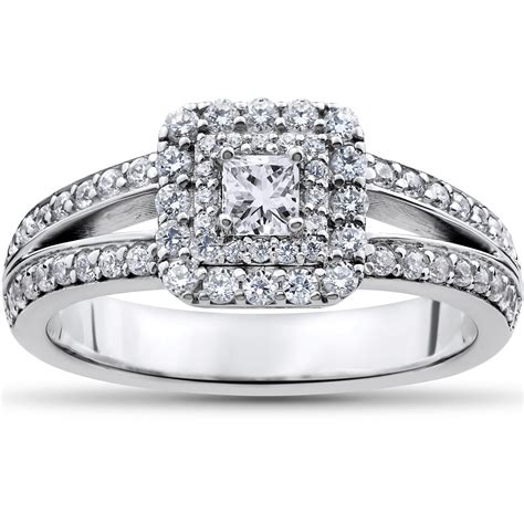 White Gold 1ct TDW Princess Cut Diamond Double Halo Engagement Ring