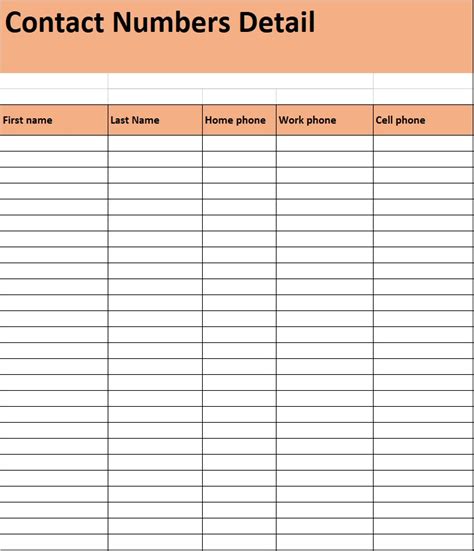 Phone List Template - Excel Word Template