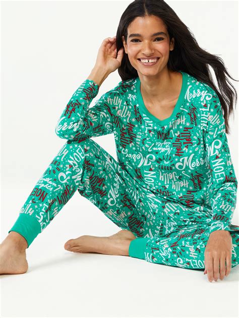 Joyspun Women S And Women S Plus Long Sleeve Top And Jogger Pj Set