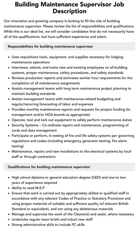 Roles And Responsibilities Of Maintenance Supervisor