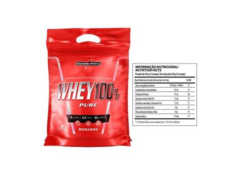 Whey 100 Pure 907g Refil Morango Integral Médica o Melhor