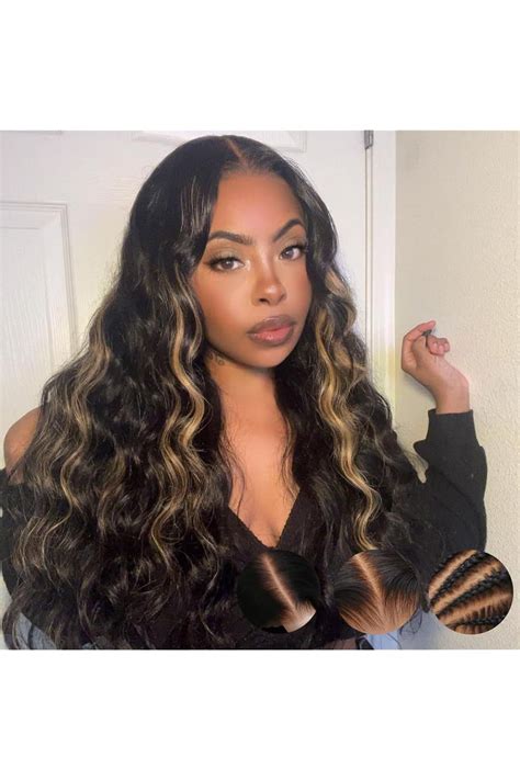 Sunber Human Hair Body Wave Wig Bye Bye Knots 12A Chocolate Brown With Peek A Boo Blonde