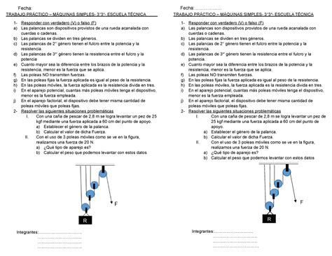 Tp Máquinas Simples Trabajo PrÁctico MÁquinas Simples 3°3 A Escuela TÉcnica 1 Responder