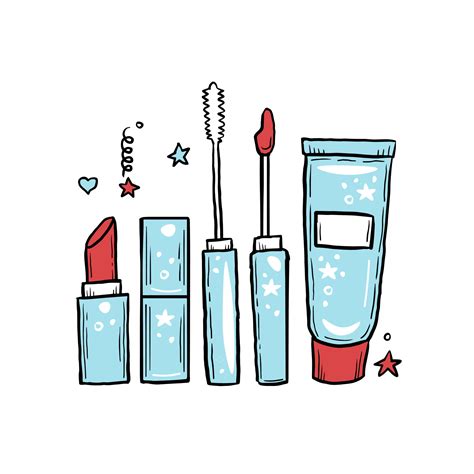 Colección De Productos De Maquillaje De Lujo Cosmético Decorativo Dibujado A Mano En Estilo De