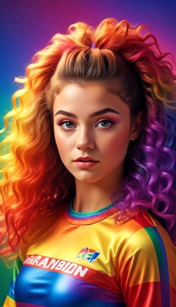 A Poster Of A Girl With Rainbow Hair And A Rainbow Colored Shirt