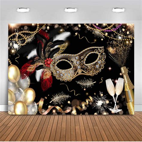 Buy Moca Masquerade Party Backdrop Black Gold Champagne Balloons Mardi Gras Carnival Photobooth